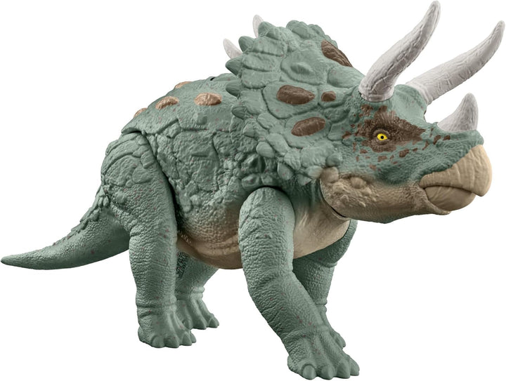 Jucărie dinozaur Jurassic World, Bistahieversor Gigantic Trackers Specii mari Figura de acțiune cu mișcare de atac și echipament de urmărire, distracție digitală, HLP27 Papusi Naty Shop Triceratops