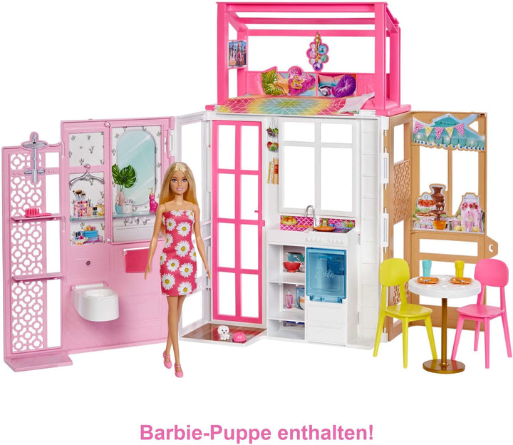 Casă de păpuși Barbie (70.6 X 51.4 Cm) cu 4 zone de joacă, accesorii și mobilier complet mobilate, rotativă 360°, pliabilă, păpușă, cadou pentru copii de la 3 ani, HHY40 Casute de papusi Naty Shop