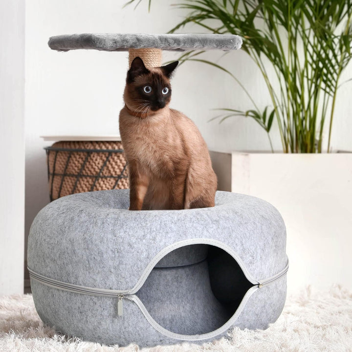 Semn norocos - Peșteră pentru pisici, Tunel pentru pisici, Pat pentru pisici din fetru, Canapea multifuncțională pentru pisici, Jucărie confortabilă pentru distracție nesfârșită, Coș pentru pisici, Pernă pentru pisici, 50 x 50 x 20 cm - Gri închis
