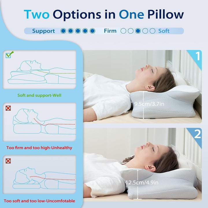 HOMCA Neck Pillow Pillow, Memory Foam Ergonomic Pillow 3D Cooling Pillow Cover For Supine, Side or Prone Position, 62 X 41 X 9.5/12.5 Cm Perne ortopedice cervicale Naty Shop