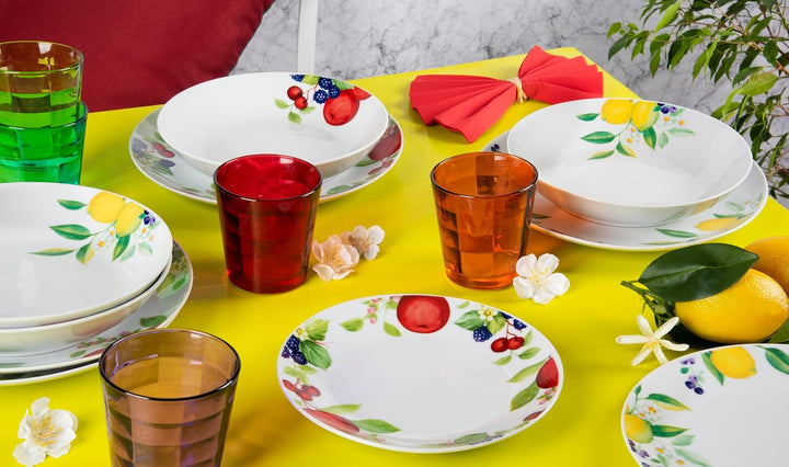 Serviciu de masă Excelsa Lemon, 18 piese, porțelan, Bianco/Limoni Seturi vesela masa Naty Shop