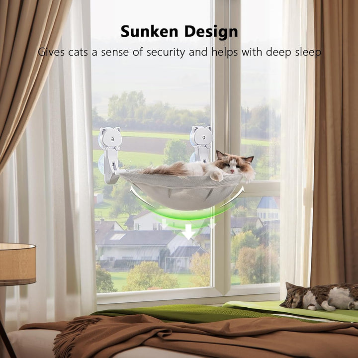 JUNSPOW Pervaz pentru Pisici, Pliabil și Stabil, Hamac Respirabil pentru Pisici, pentru Priveliște, Plasă și Cățărare, Capacitate Maximă de Încărcare de Până la 18 kg (Gri, Plasă)