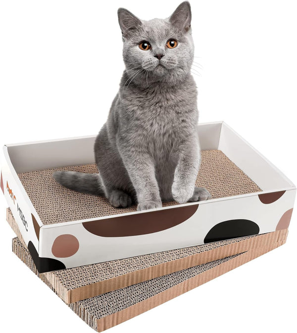 HAPPY HACHI, 3 buc. scânduri de zgâriat pentru pisici cu carton tip catnip, robust, față-verso, pentru pat, mobilier, pachet de protecție