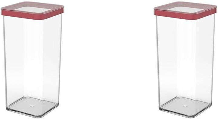 Rotho Loft set de 5 borcane de depozitare cu capac, diferite dimensiuni, plastic alimentar (PP) fără BPA, transparent/roșu, (21,4 x 21,4 x 23,5 cm) Cutii depozitare alimente Naty Shop 1.5L (pachet de 2)