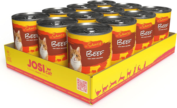 Josicat Carne de vită în sos (12 X 415 G) | Adult | Hrană umedă premium pentru pisici adulte | Carne de vită în sos | Vitamina D3 & E | Powered by JOSERA | Hrană umedă pentru pisici | Hrană completă | 12-Pack