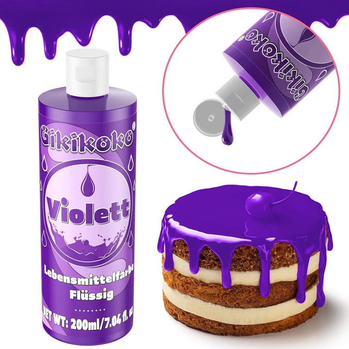 Colorant alimentar - Gikikoko 200ml colorant alimentar lichid, foarte concentrat, colorant alimentar pentru copt, macaroane, prăjituri, jeleu, fondant, prăjituri, slime DIY (violet)