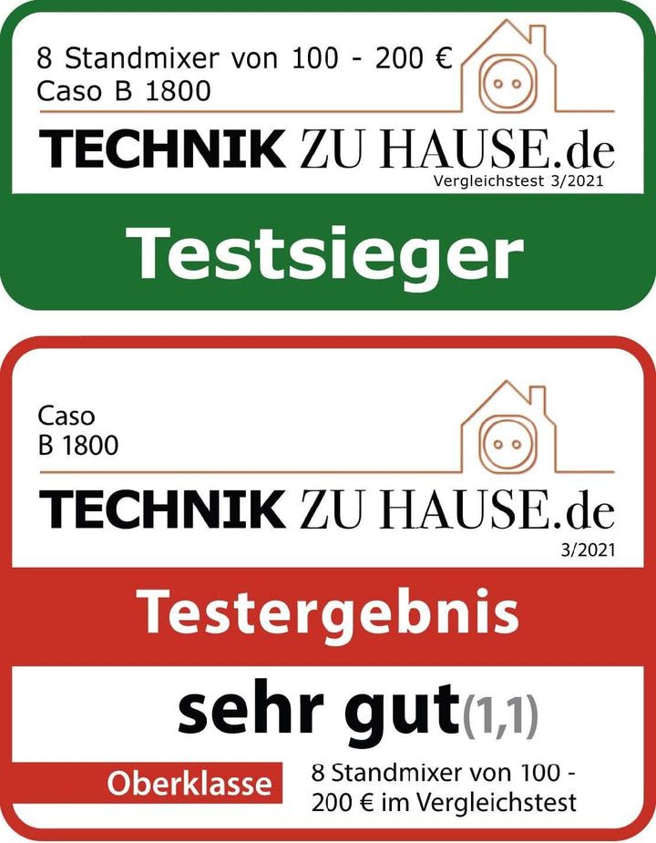 CASO B 1800 Powerblender-Set - Standmixer, 28.000 U/Min, Glasbehälter 1,75 L, Inkl. Trinkflasche Und Zerkleiner, Mixer Testsieger Mit Sehr Gut, Edelstahl Naty Shop