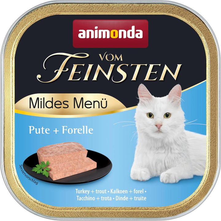 Animonda Vom Feinsten Mildes Menü Mild Variety (32 X 100G), Hrană umedă pentru pisici fără cereale, fără zahăr, Hrană pentru pisici ușor digerabilă cu carne de curcan