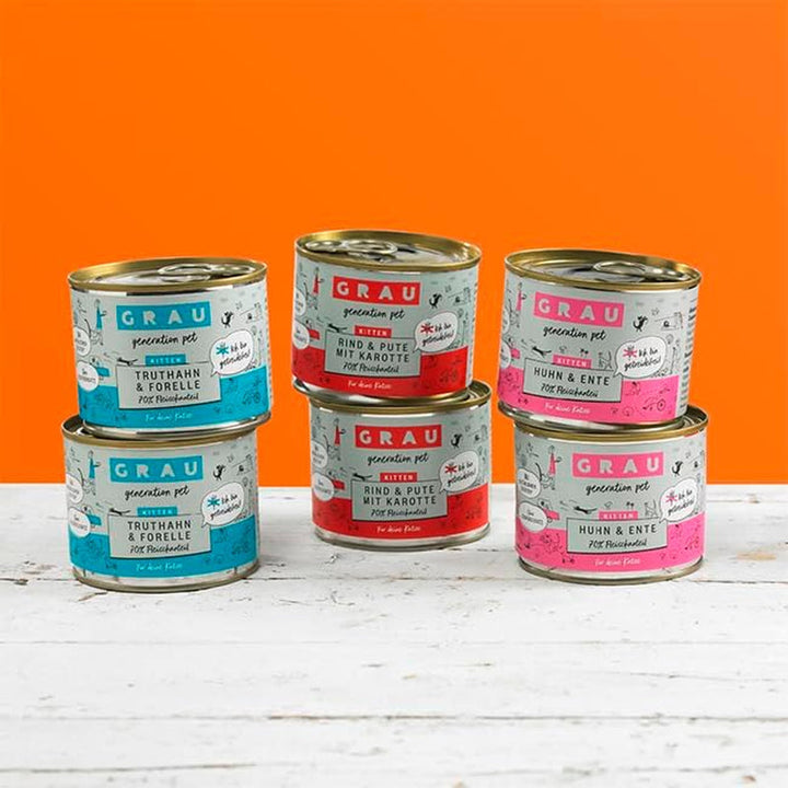 GRAU - The Original - Hrană umedă pentru pisici - Mischtray Kitten Generation Pet, 6 pachete (6 X 200 G), mix din meniuri diferite, pentru pisoi