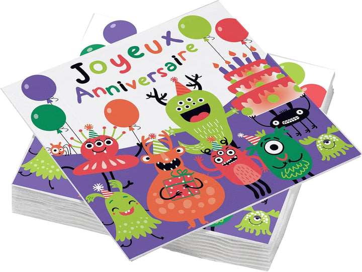 20 șervețele, motiv: Les Ptits Monster, 3 straturi, 33 X 33 cm