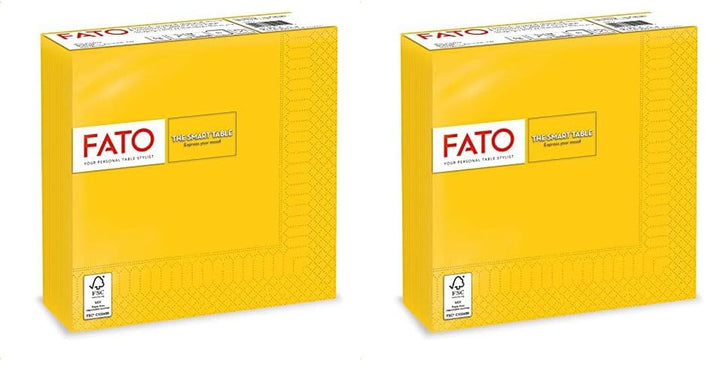 , Șervețele de hârtie de unică folosință, Ideale pentru prânzuri informale și bufete, Pachet de 50 de șervețele, Dimensiune 33X33, 4 ori pliate, 2 straturi, Galben, 100% hârtie din celuloză pură, certificat Fsc
