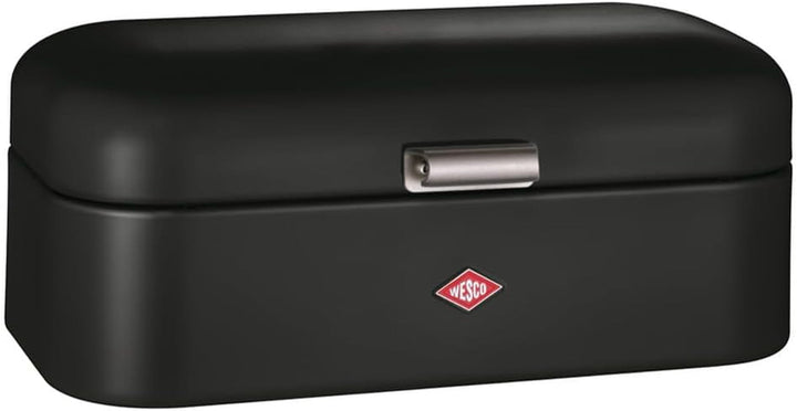Coș de pâine Wesco Grandy în culoarea negru mat, tablă de oțel acoperită cu pulbere, găuri de ventilație și mâner robust Cutii depozitare alimente Naty Shop Negru mat