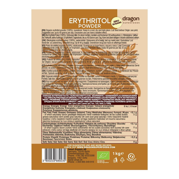Bio Erythrit - Pulver, 100% Bio, Vegan, Null Kalorien-1Kg Indulcitori Naty Shop