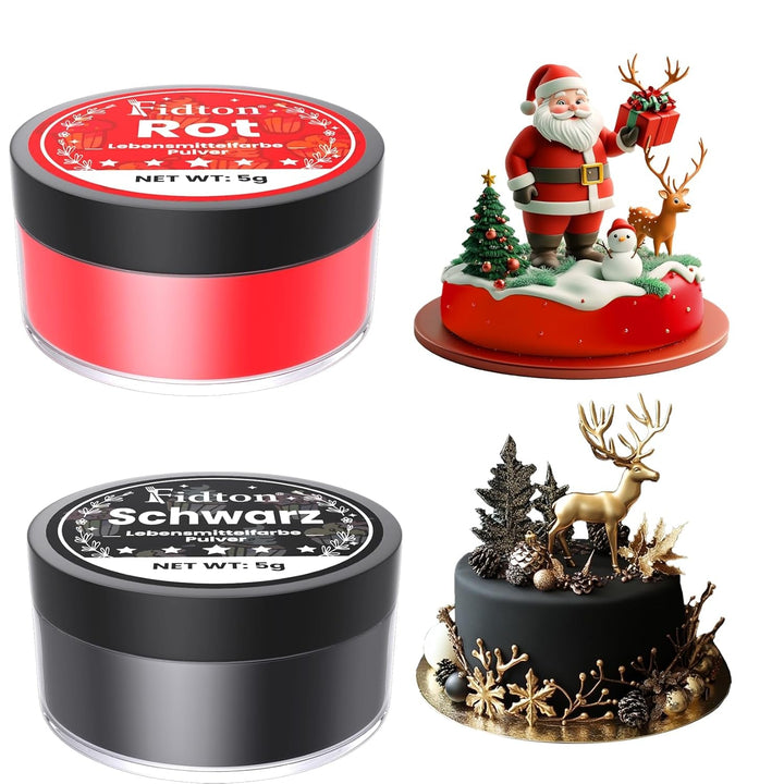 Colorant alimentar pudră - 2 culori colorant alimentar solubil în apă ultra concentrat, colorant alimentar pentru fondant, coloranți alimentari, macarons, copt, colorant alimentar roșu și negru - 5 g