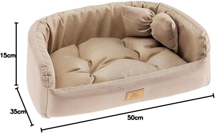 Pat pentru câini Ferplast, căptușit, pat pentru pisici HARRIS 50, lavabil, cu pernă, tweed și catifea, bej