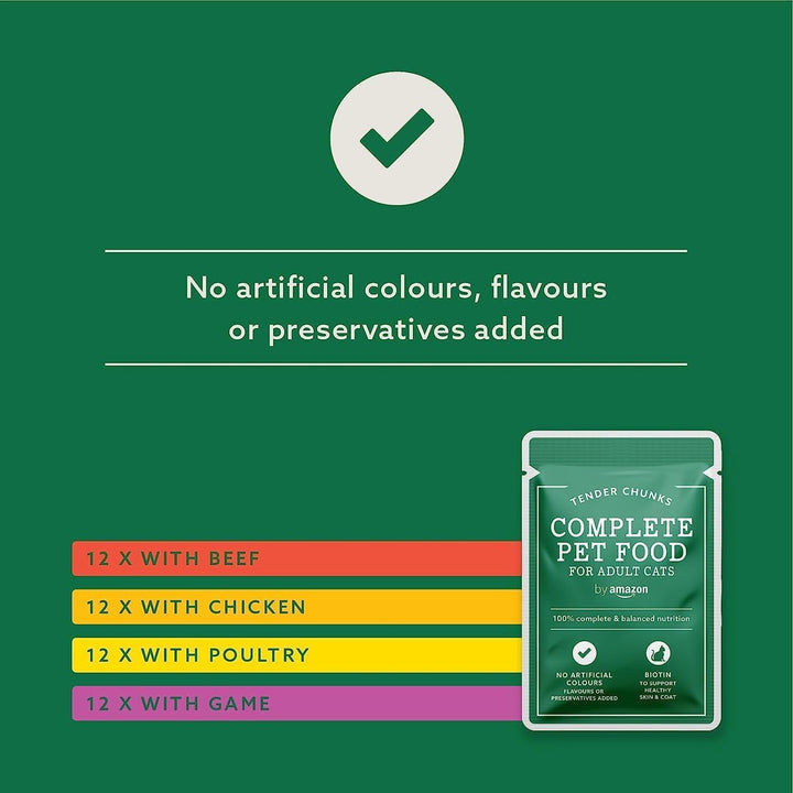 By Amazon Hrană pentru pisici, umedă, pentru pisici adulte, Meat Choice in Sauce, 4.8Kg (48 pachete cu 100G)