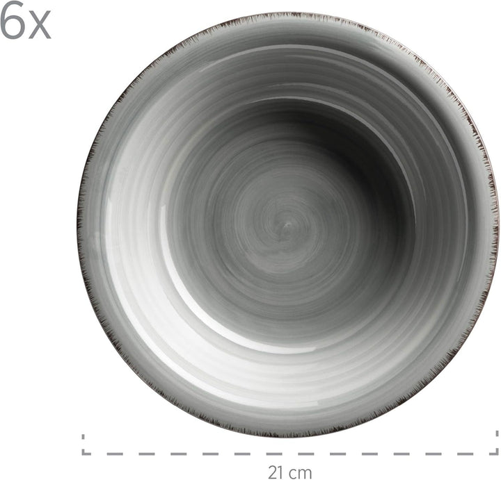 MÄSER Teller-Set Für 6 Personen Im Modernen Vintage Look, 12-Teiliges Tafelservice, Handbemalt, Blau, Steingut, Rauchblau (Bel Tempo II) Seturi vesela masa Naty Shop