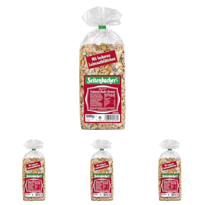 Seitenbacher Müsli Natural-Body-Power I Vollkorn I Ohne Zugesetzten Zucker I Ohne Zugesetztes Fett I (1 X 1000 G) Cereale Naty Shop 1 Kg (4Er Pack)