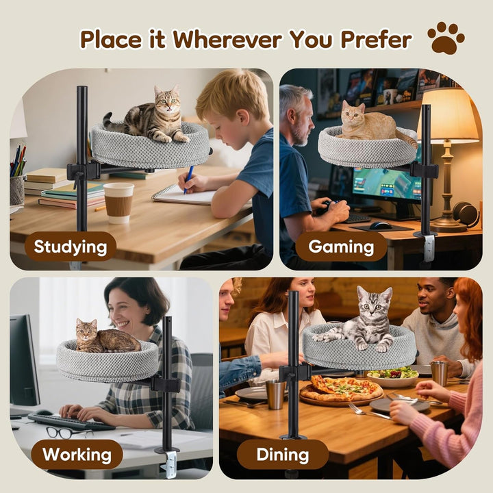 Pat pentru pisici Gjcrafts reglabil pe înălțime pentru birou – Rotativ la 360°, anti-ciupire și economisitor de spațiu, pat de companie pentru pisici cu model de ananas (XL, gri închis)