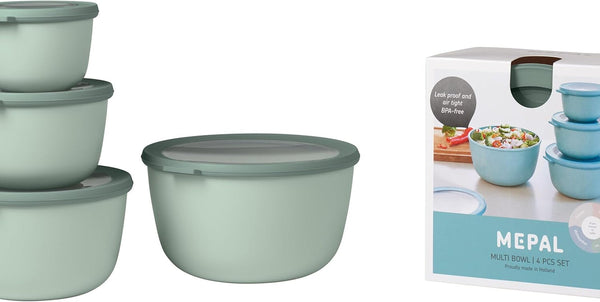 Mepal - Multi bowl Cirqula Round 4-piece set - Borcane de depozitare cu capac - Potrivit ca cutie de depozitare, frigider, congelator și cuptor cu microunde - 500, 1000, 2000, & 3000 ml - Nordic sage Cutii depozitare alimente Naty Shop Titlu implicit