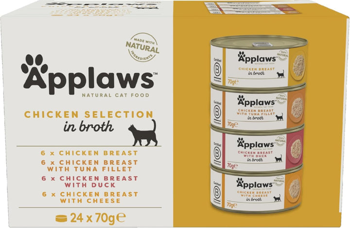Applaws 100% Natural Premium hrană umedă pentru pisici, Chicken Choice Multipack în bulion - pachet cu 24 de cutii de 70G X