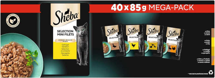 SHEBA Adult Cat Food Wet - 40X85G săculeți - Variație de pasăre în sos - Hrană umedă pentru pisici - 1 pachet vrac