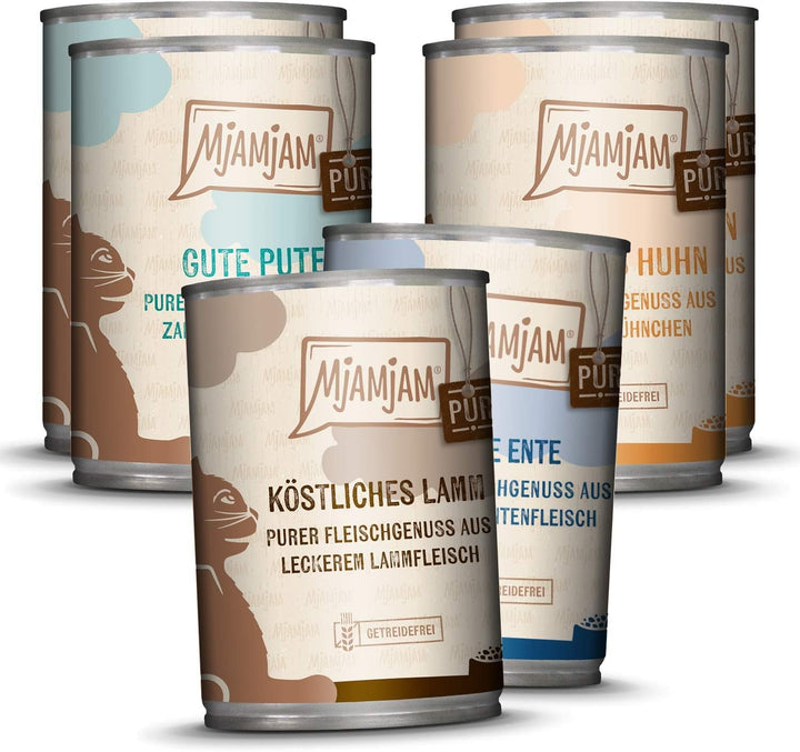 Mjamjam - Hrană umedă premium pentru pisici - Mixpaket V - Pure Meat Delight, pachet de 6 (6 X 800 G), fără cereale cu extra carne,Meaty