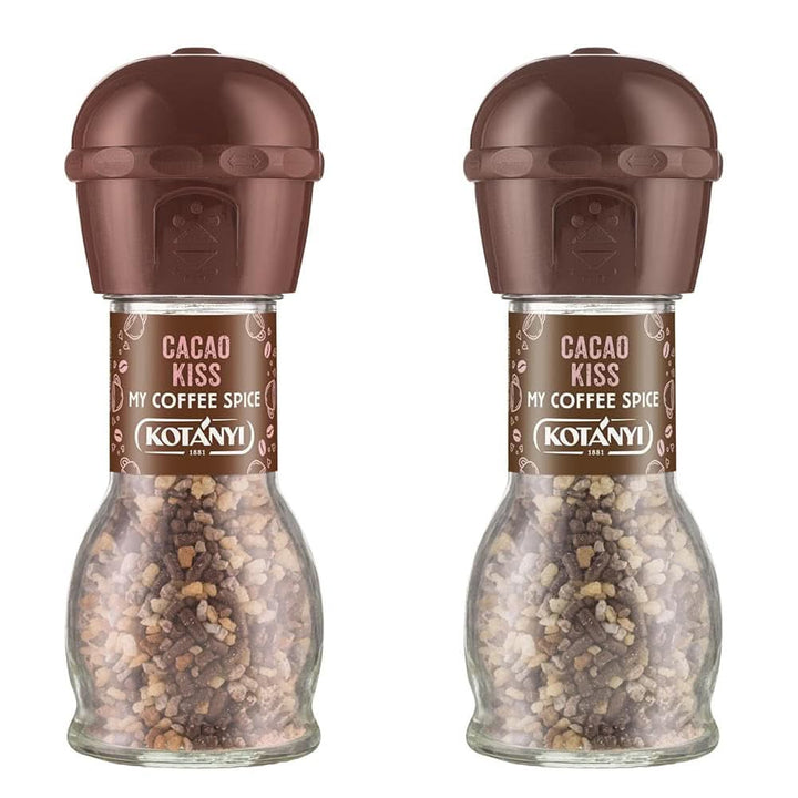 Topping pentru cafea Kotanyi Cacao Kiss | Ciocolată minunată cu bucăți fine de ciocolată, pachet de 4 (4 X 63 grame) Naty Shop Cacao Kiss 2 râșnițe manuale cu cacao