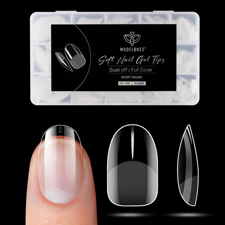 Modelones Tips Unghii 510 Piese - Set Tips Unghii Acoperire Completă, Set Tips Gel, Tips Unghii Rășină PMMA Pre-Lustruire, Unghii Artificiale pentru Lipire pe Nail Art DIY, Squoval Scurt