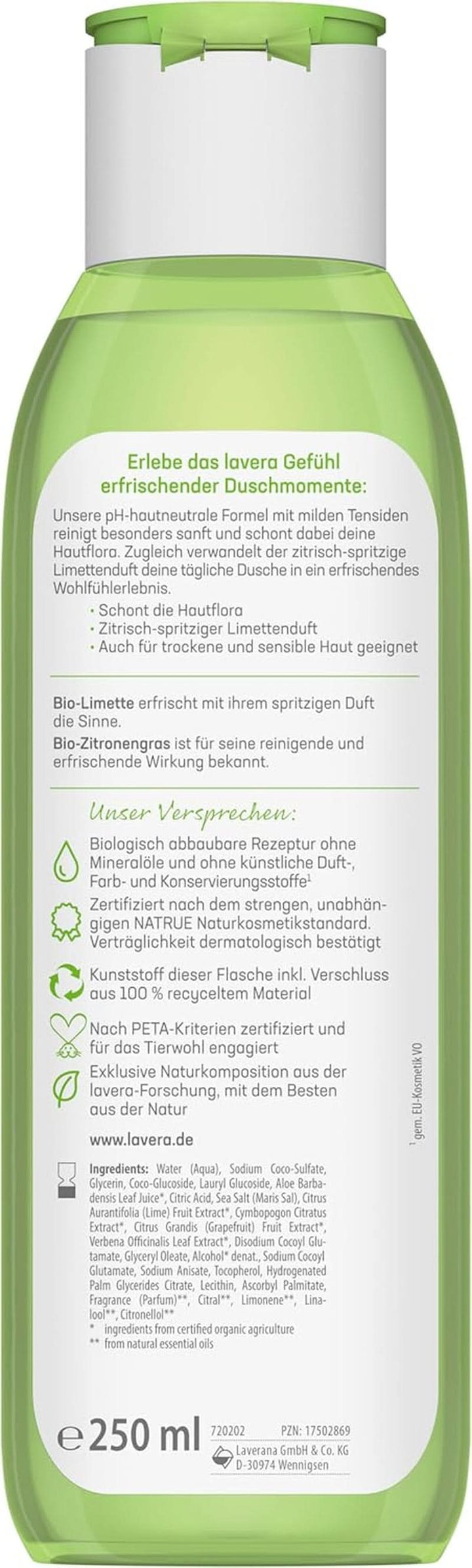 Lavera, Gel de duș răcoritor cu lămâie verde organică, 250 ml Duș și baie Naty Shop