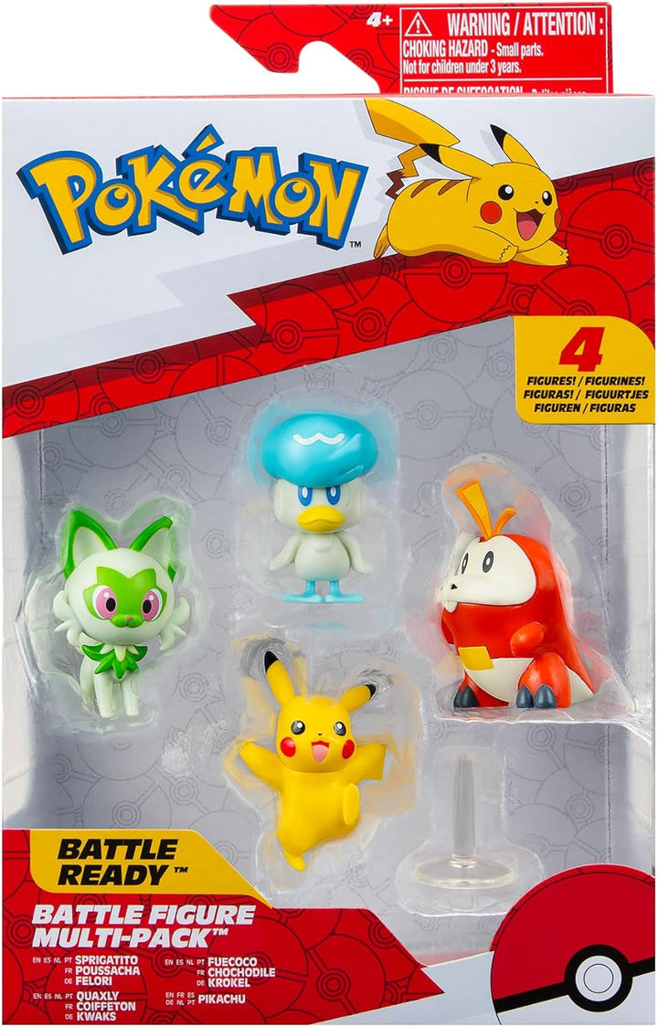 Pokémon PKW3402 - Battle Figure Multipack - pachet de 4 cu Pikachu, Croc, Kwaks, Felori, figuri detaliate oficiale, 5 cm fiecare Action figures Naty Shop