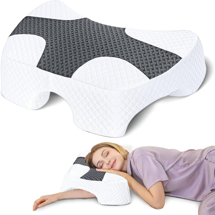 SAHEYER Pernă pentru dormit lateral cu braț, pernă ortopedică ergonomică, pernă din spumă de memorie pentru gât și umăr, pernă pentru gât cu brațe multiangulare pentru multe poziții de dormit (alb) Perne ortopedice cervicale Naty Shop Gri