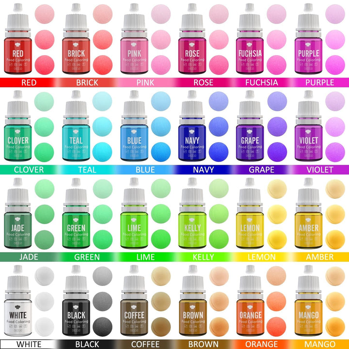 Colorant alimentar - 24 de coloranți alimentari vibranți pentru copt, decorarea torturilor, glazură, fursecuri, fondant și macaroane - Colorant alimentar lichid pentru fabricarea săpunului și meșteșuguri - 24 x 6ml