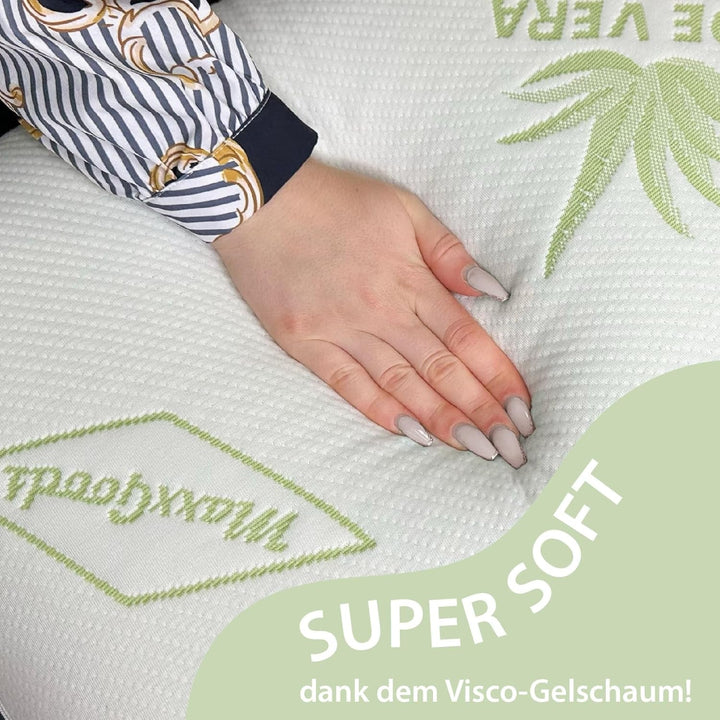 Maxxgoods pernă ortopedică, pernă de susținere a gâtului din spumă visco gel cu capac de protecție aloe vera și capac interior 100% bumbac - pernă pentru dormit pe stomac, spate și lateral (42Cm X 70Cm X 12Cm) Perne ortopedice cervicale Naty Shop