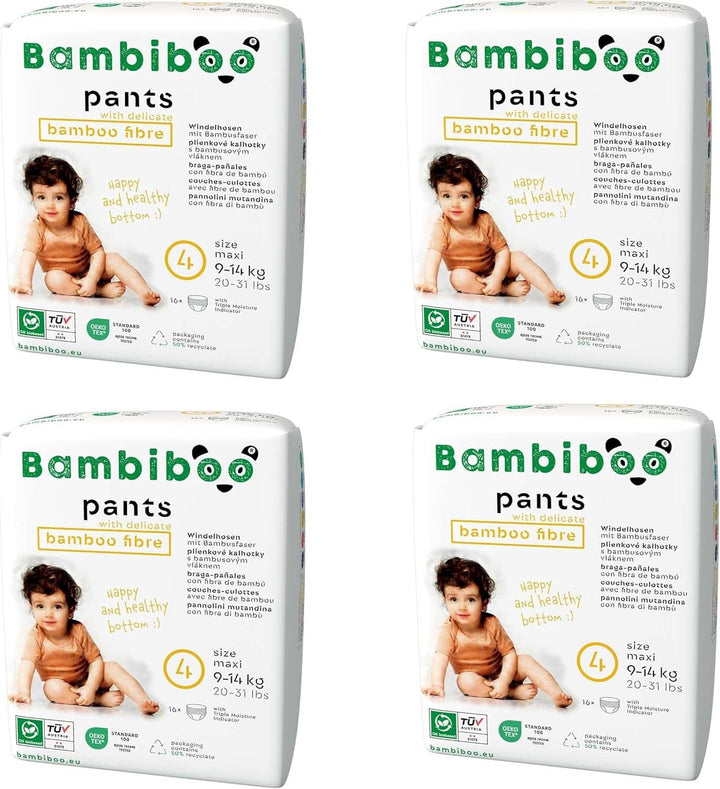 Bambiboo Scutece de unică folosință, prietenoase cu pielea, cu fibre fine de bambus - pantaloni scutece de unică folosință Mama si Copilul Naty Shop Pantaloni scutec, marimea 4, 64 bucati