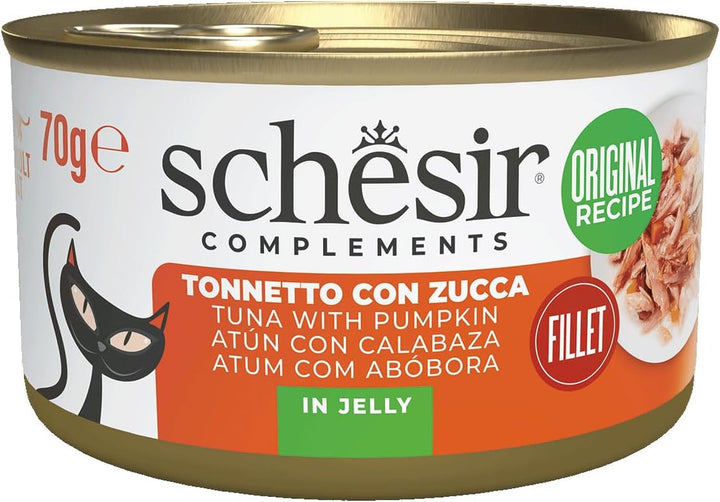 , File de ton cu dovleac în jeleu, Hrană umedă complementară pentru pisici, Rețetă originală, 100% naturală, 12 cutii la 70 G