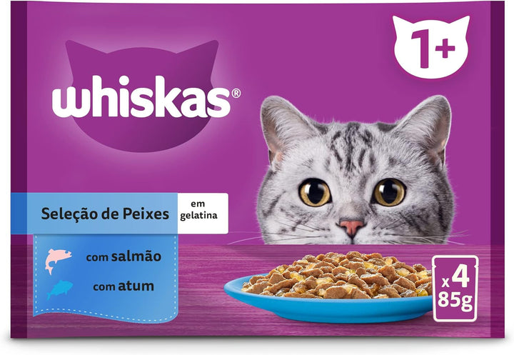 Whiskas hrană umedă în jeleu pentru pisici, adulți, selecție de pește, 13 X 4 pungi X 85 G