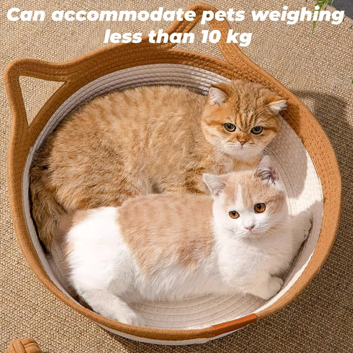 Coș pentru pisici, coș pentru dormit, pat lavabil pentru pisici, coș pentru pisici din frânghie de bumbac, cuib pentru pisici, împletit, pat confortabil pentru câini și pisici în interior