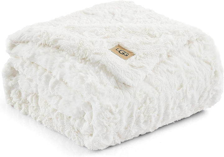 UGG Adalee 10483 Soft Faux Fur Throw Blanket, Reversible, Luxurious, Cosy, Fluffy, Fluffy, Hotel Style, Boho, Home Decoration, Soft, Luxurious, Comfortable Blankets For Couch, 178 X 127 Cm, Paturi si Cuverturi UGG Fildeș