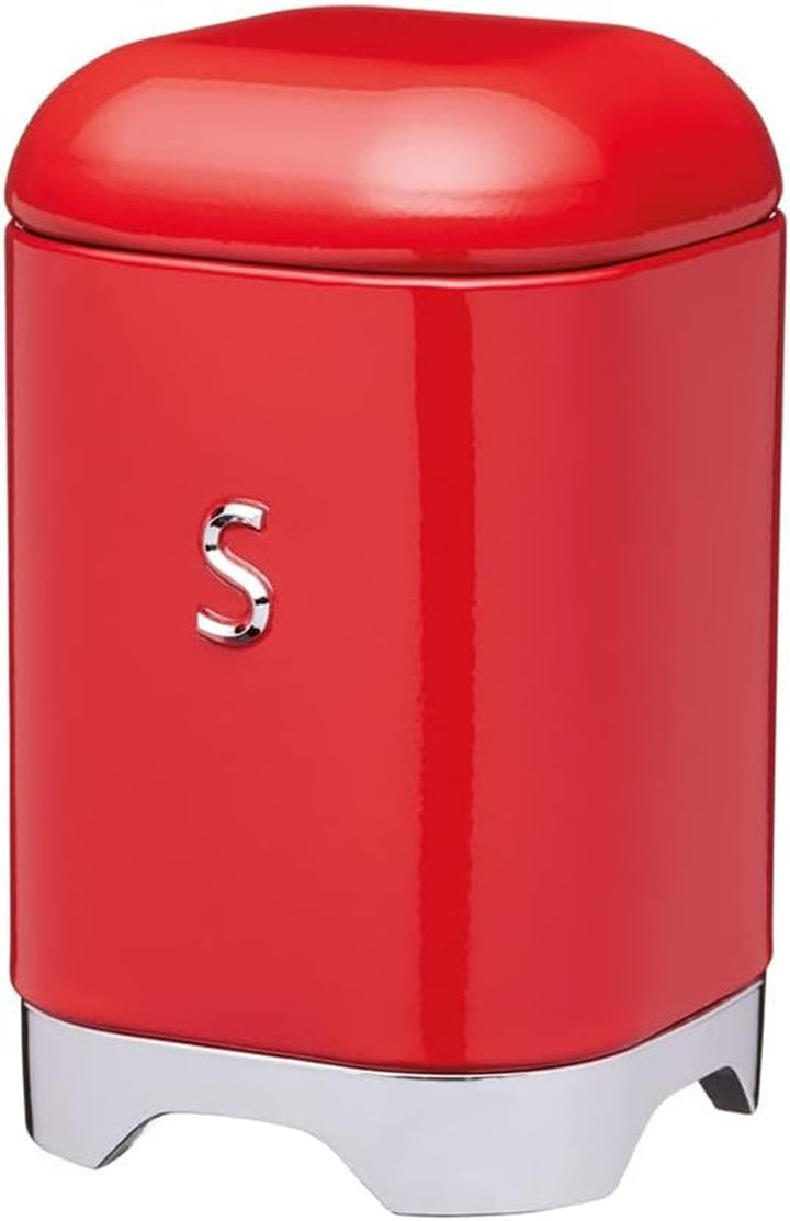 KitchenCraft Lovello caddy pentru ceai, caddy din oțel alb, suprafață texturată, stil 1950 cu capac, pentru ceai vrac și pliculețe de ceai, 11 cm x 11 cm x 19 cm, Ice White Cutii depozitare alimente Naty Shop Roșu/argintiu Zahăr