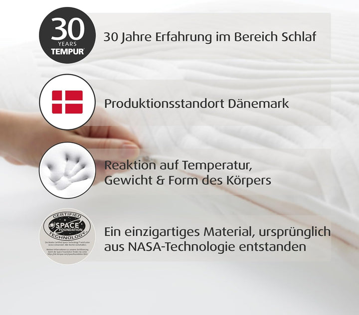 Pernă de dormit TEMPUR Comfort Medium, Pernă clasică pentru toate pozițiile de dormit, Husă lavabilă, OEKO-TEX MADE in GREEN, Fermitate medie, 40 X 80 Cm Perne standard Naty Shop