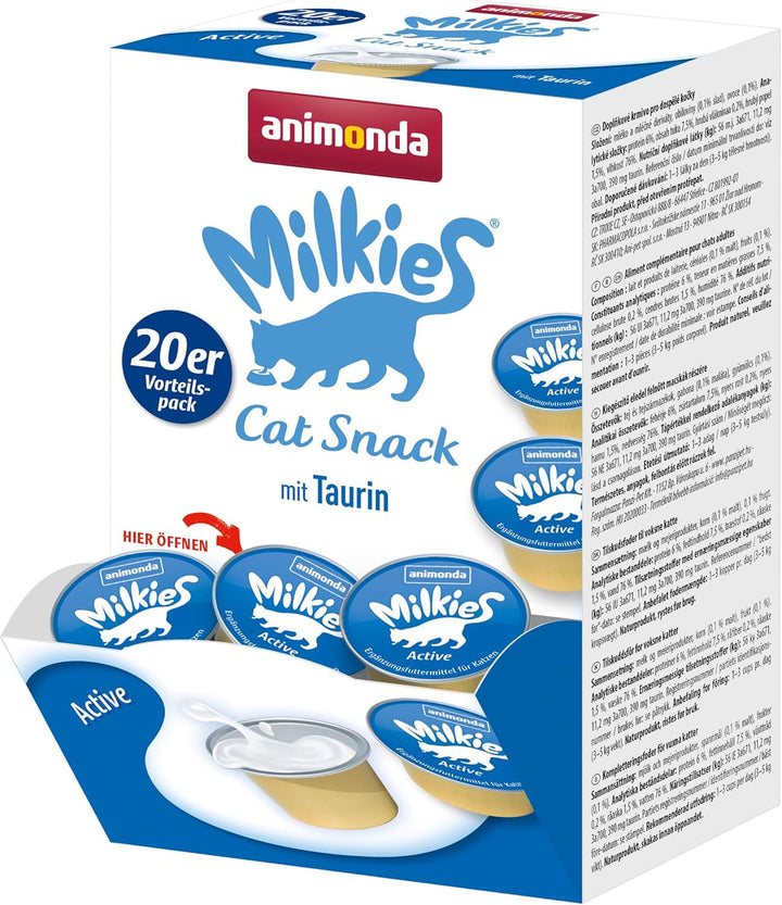 Animonda Milkies Selection (20 cupe À 15 G), lapte de pisică ușor digerabil pentru pisici adulte, pachet valoric practic cu 20 de cupe de lapte de pisică, gustare cu lapte fără soia și zahăr