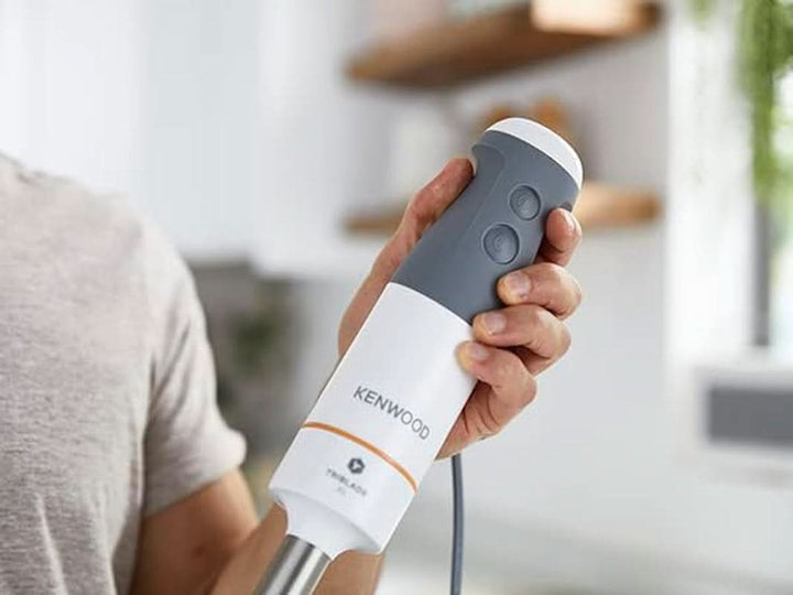 Kenwood Stabmixer HBM40.302WH, Triblade System Mit 3 Klingen, 1 Geschwindigkeit + Turbo, Metallstab 20 Cm, Inklusive Schneebesen, Messbecher, Zerkleinerer 0,5 L, 850 W, Weiß Mama si Copilul Naty Shop