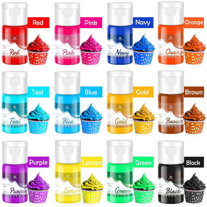 Lebensmittelfarbe Gel - 12 Farben Konzentrierte Gel Lebensmittel Farben Für Kuchen Dekoration, Backen, Kekse, Macaron - Zuckerfrei Food Coloring Für Getränken, Tortendeko, DIY Slime, Osterei - 10Ml Je Naty Shop