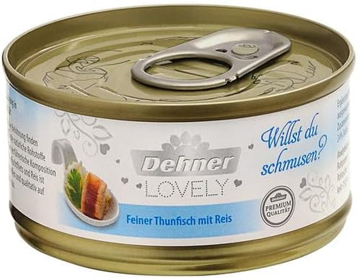 Dehner Premium Lovely Cat Food, hrană umedă fără gluten, pentru pisici adulte, ton / orez, 24 X 70 G Tin (1.68 Kg)