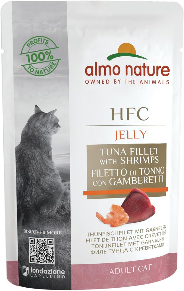 Almo Nature Hrană pentru pisici - 100% naturală, de calitate alimentară - pungi Jelly clasice cu ton și creveți (24 X 55 G)