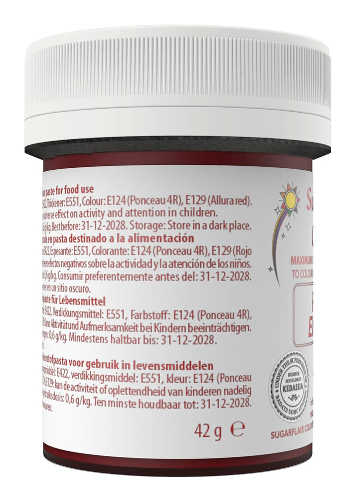 Colorant alimentar Sugarflair Max Concentrated Red Extra, colorant alimentar foarte concentrat pentru marțipan și fondant, colorant pastă Max Concentrate - 42 g