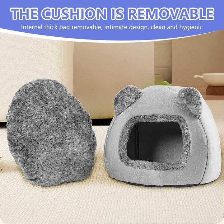Pat pentru pisici lavabil, casă pentru pisici de 40 cm, peșteră pufoasă cu podea antiderapantă și covoraș detașabil, pat pentru animale de companie, moale, confortabil, cald, pentru pisici sub 5 kg, câini mici, care dorm, gri