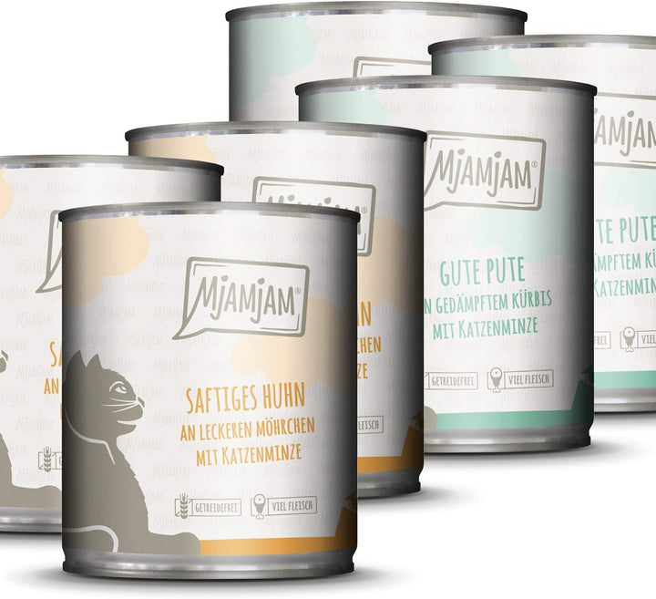 Mjamjam - Hrană umedă premium pentru pisici - Mono Pack I - cu pui și curcan, pachet de 6 (6 X 800 G), fără cereale cu extra carne