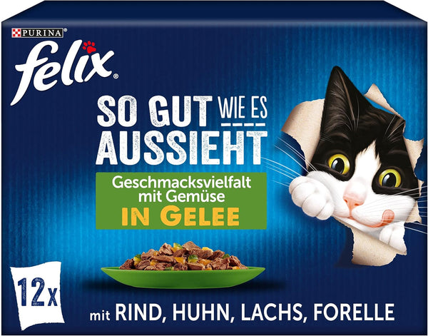 FELIX so Gut Wie Es Aussieht hrană pentru pisici umedă în jeleu, variety mix, pachet de 6 (6 X 12 pungi a 85G)